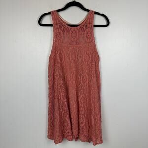 Free People Womens Lace Open Back Rayon Lined Blush Pink Mini Tank Dress Medium